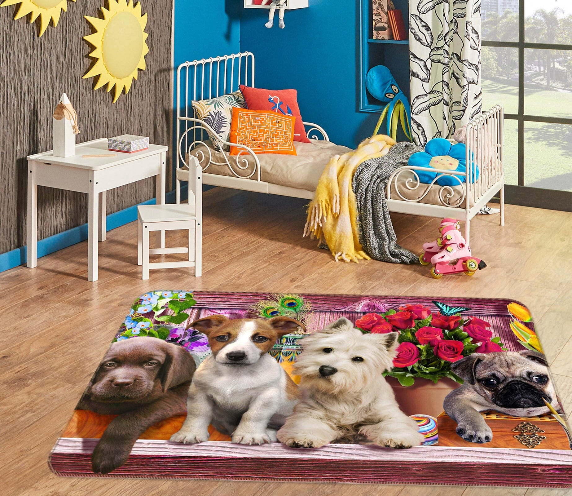 3D Dog Family 1057 Adrian Chesterman Rug Non Slip Rug Mat Mat AJ Creativity Home 