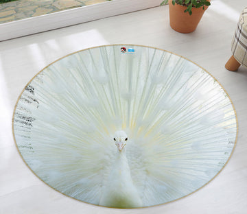 3D White Peacock 81232 Round Non Slip Rug Mat