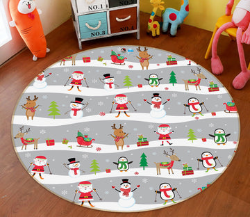 3D Snowman Pattern 75045 Round Non Slip Rug Mat