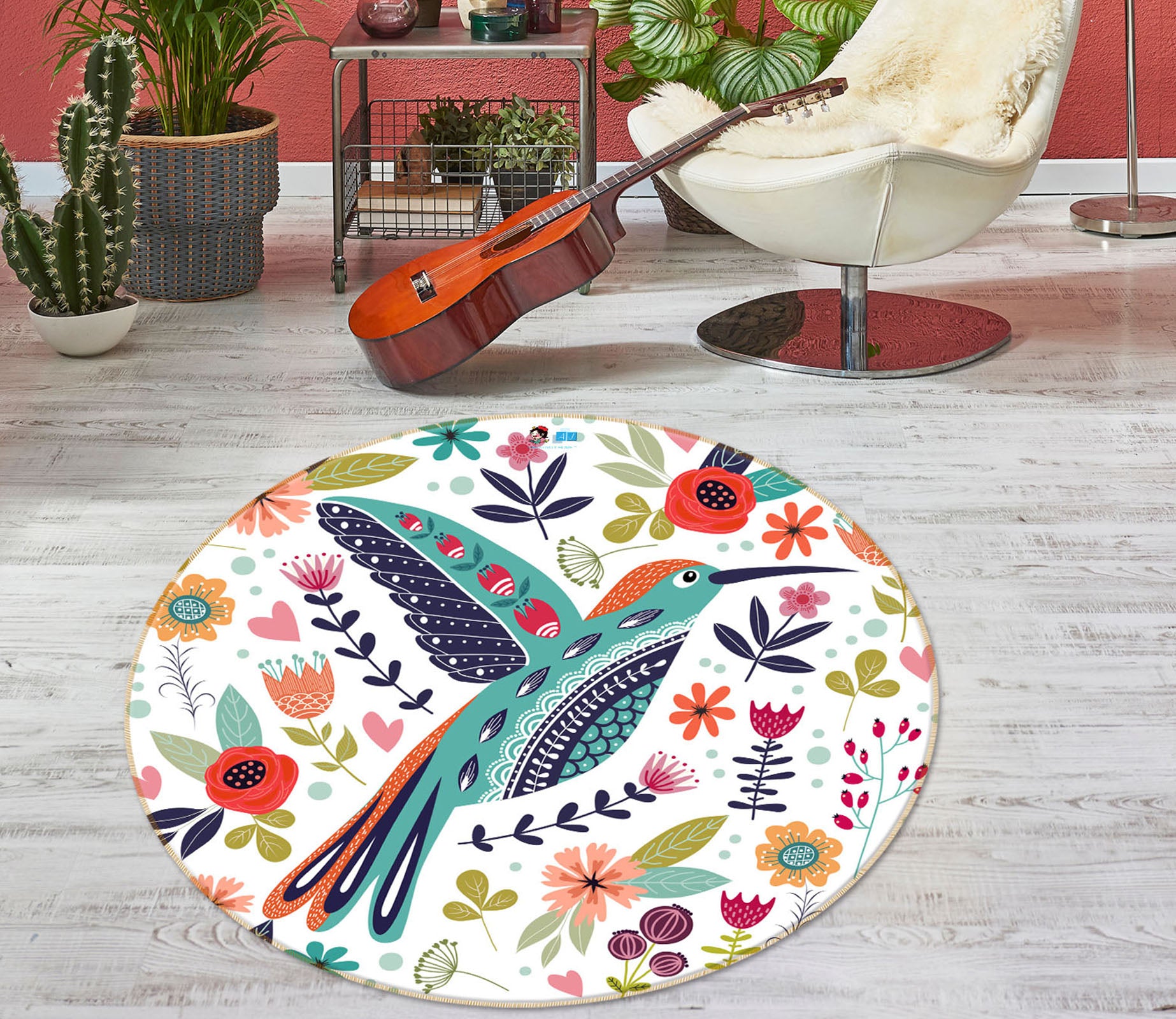 3D Pattern Bird 74246 Round Non Slip Rug Mat