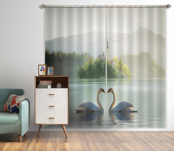 3D Swan Lake 065 Marco Carmassi Curtain Curtains Drapes Curtains AJ Creativity Home 