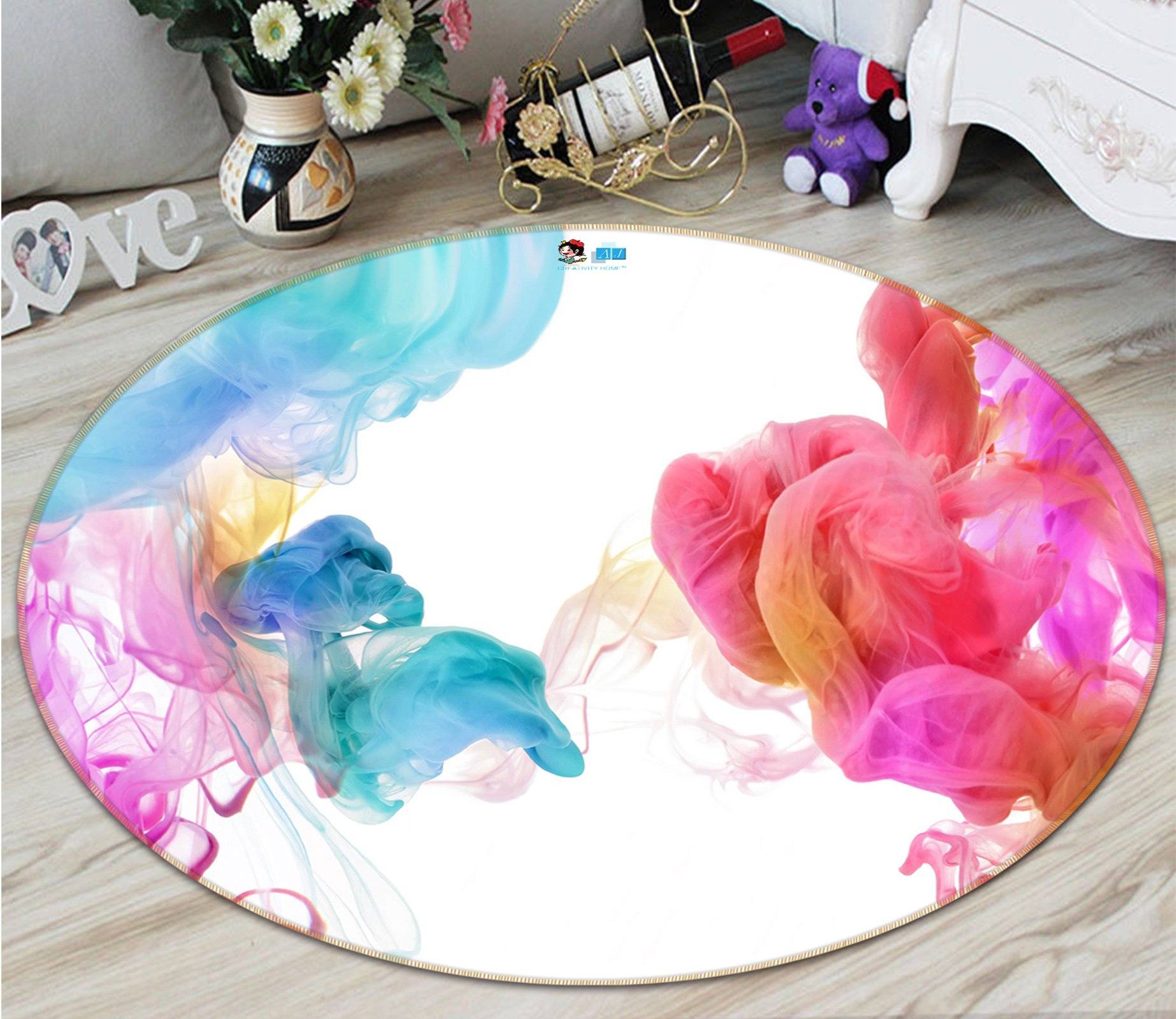 3D Two Color Gouache 90 Round Non Slip Rug Mat Mat AJ Creativity Home 