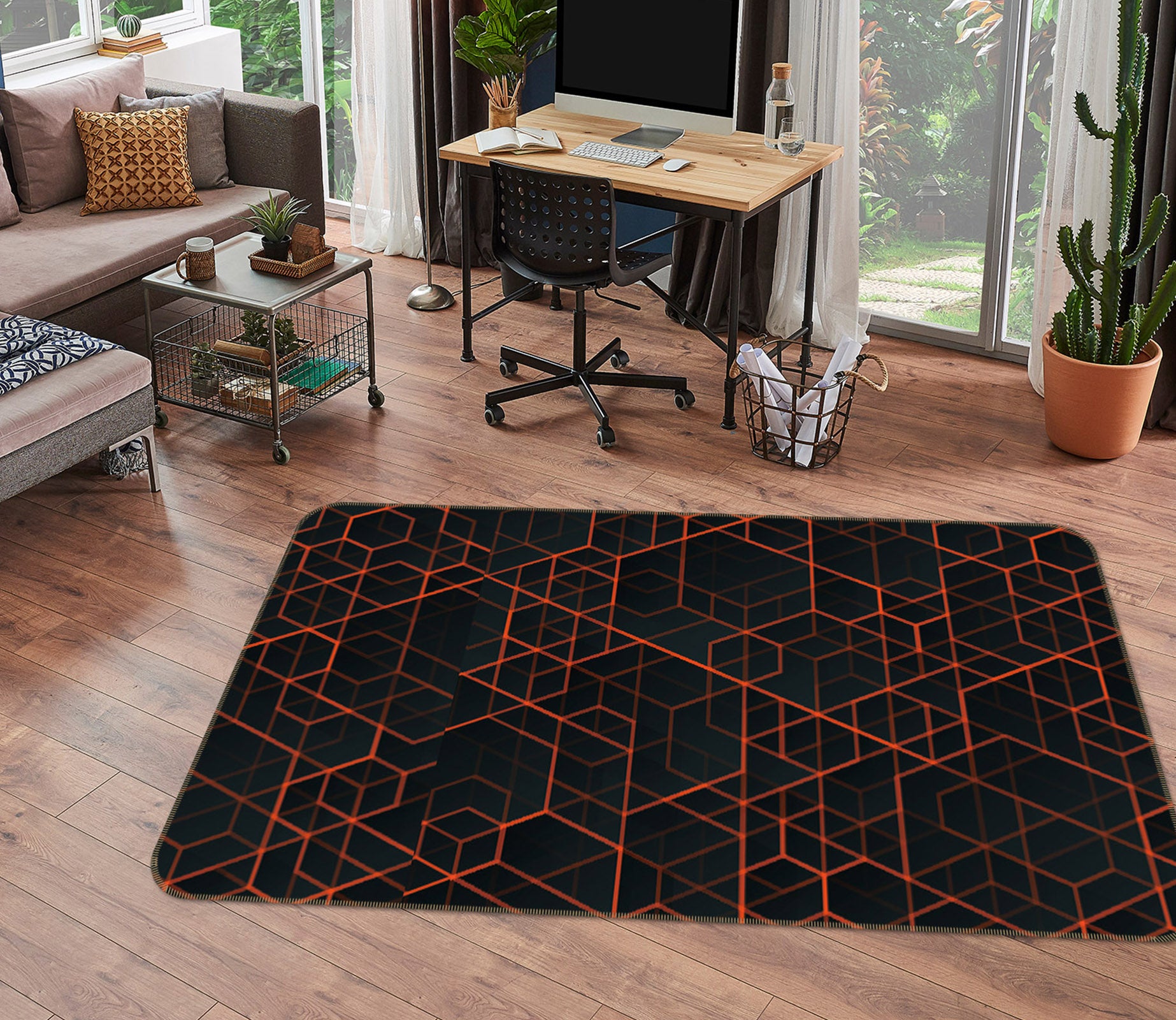 3D Cube Lines 35065 Non Slip Rug Mat