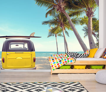 3D Beach Tree Car 372 Vehicle Wall Murals