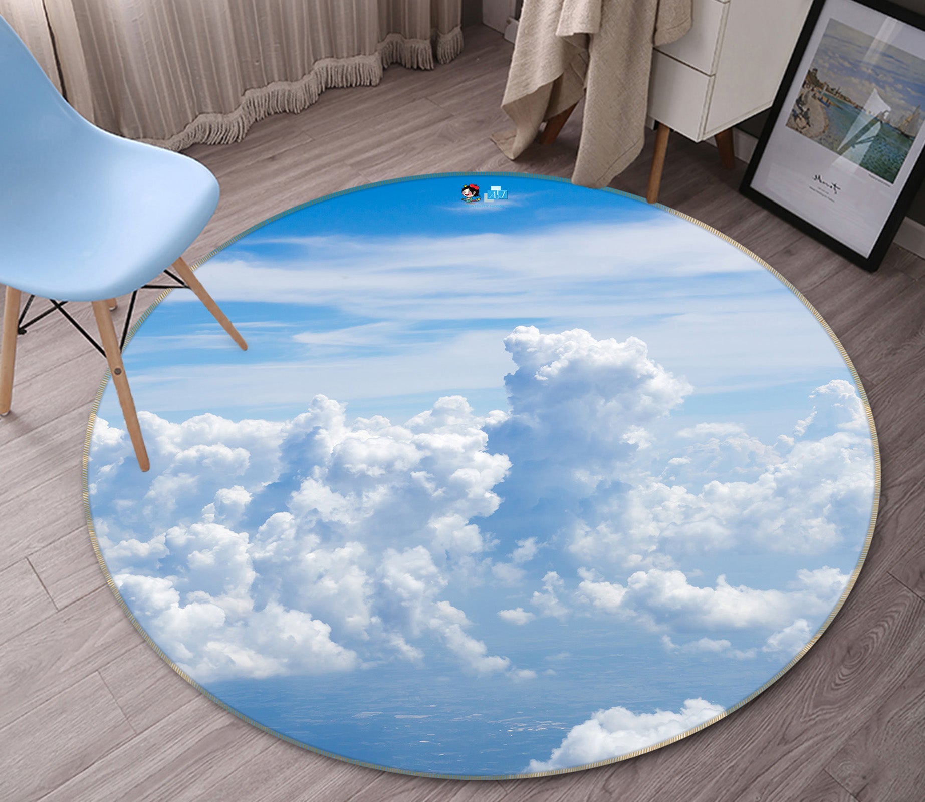 3D Clouds 81057 Round Non Slip Rug Mat