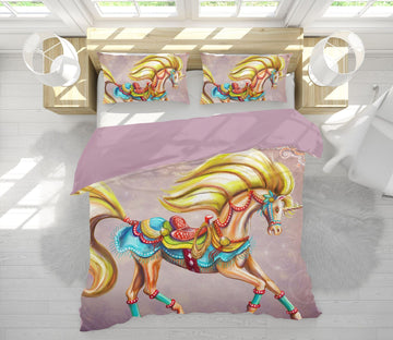 3D Golden Horse 131 Rose Catherine Khan Bedding Bed Pillowcases Quilt Quiet Covers AJ Creativity Home 