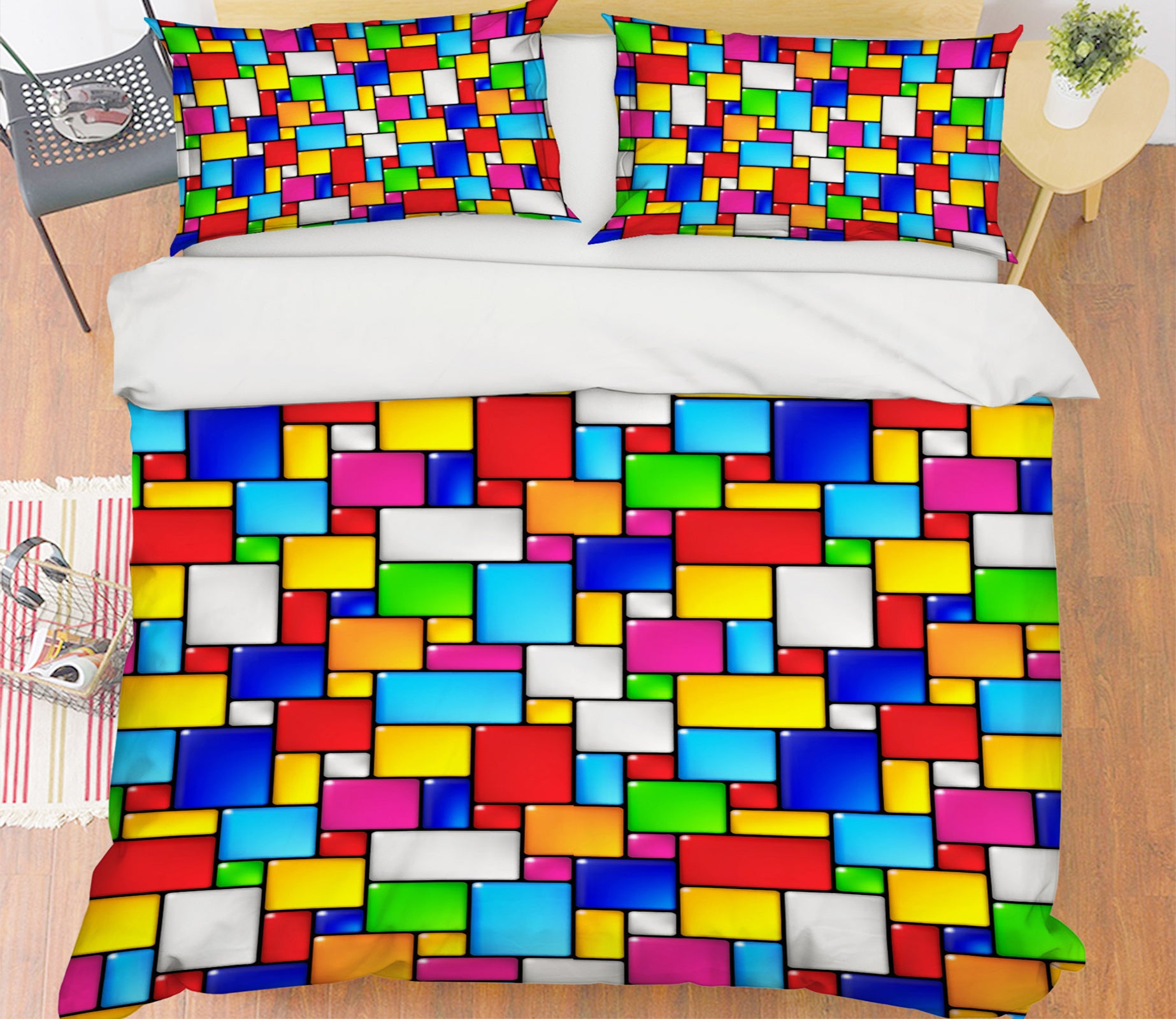 3D Colored Square 13149 Bed Pillowcases Quilt