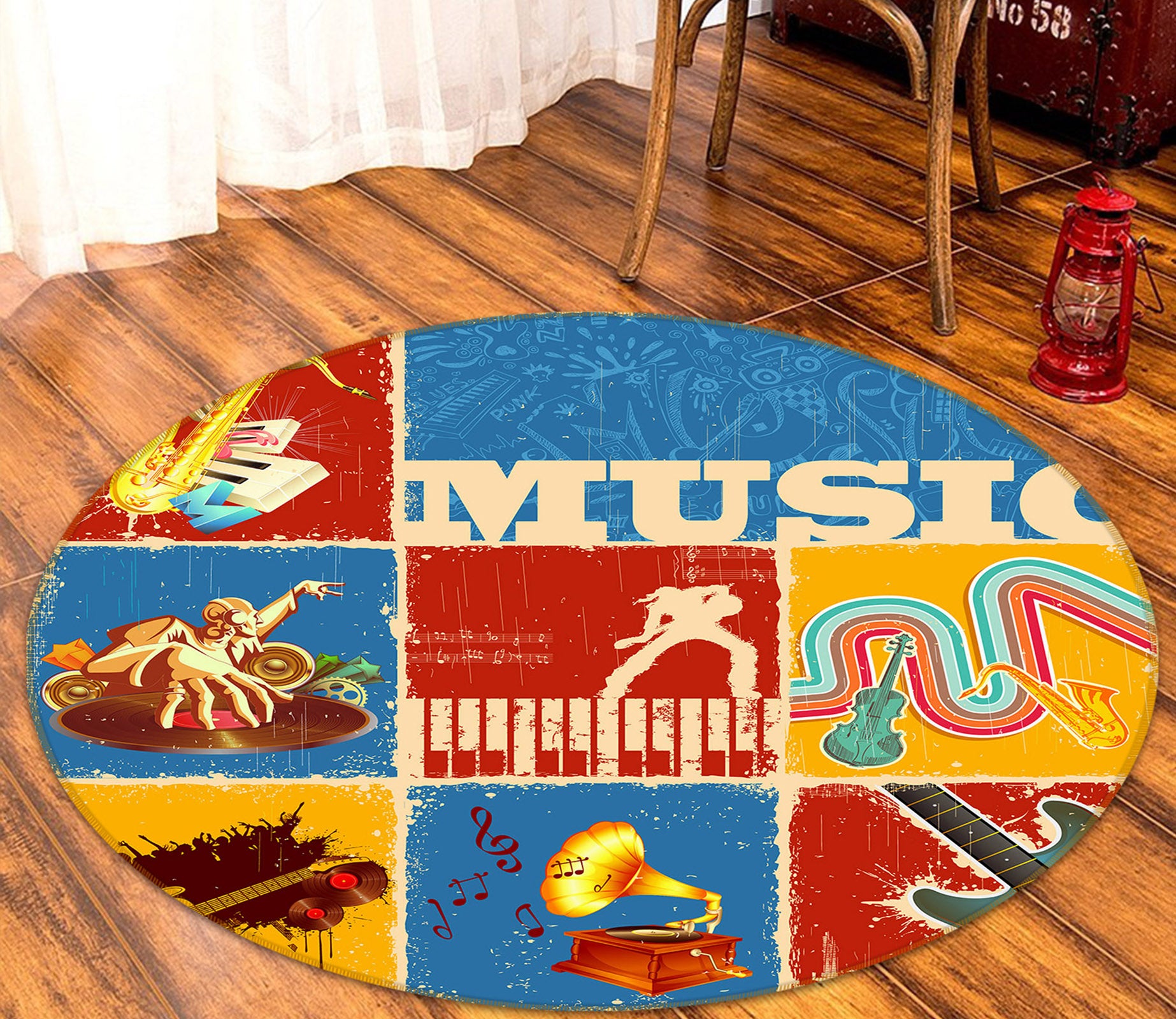 3D Musical Instrument 29113 Round Non Slip Rug Mat