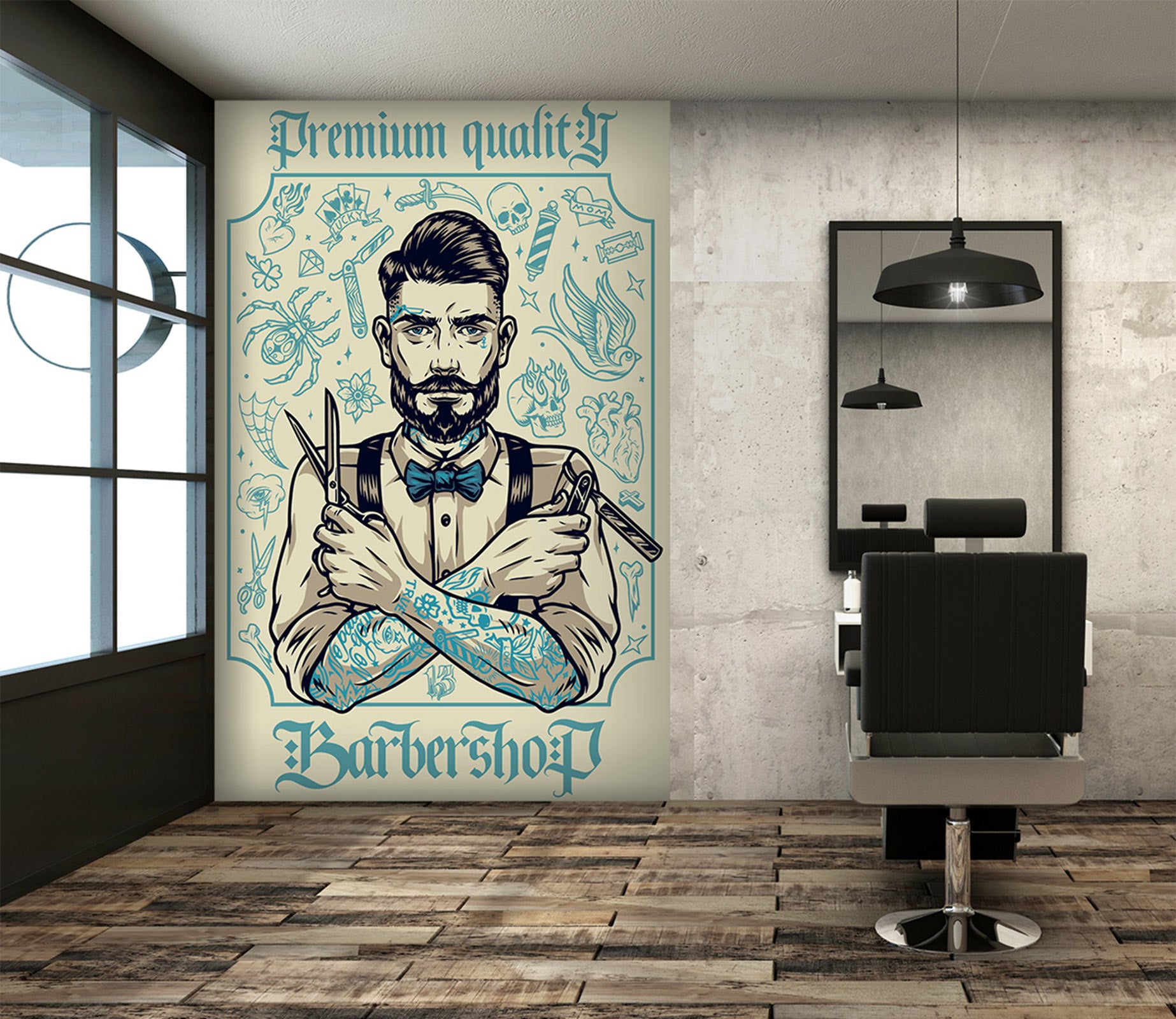 3D Scissors Razor Barber 115224 Barber Shop Wall Murals