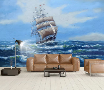 3D Wave Ship WC917 Wall Murals