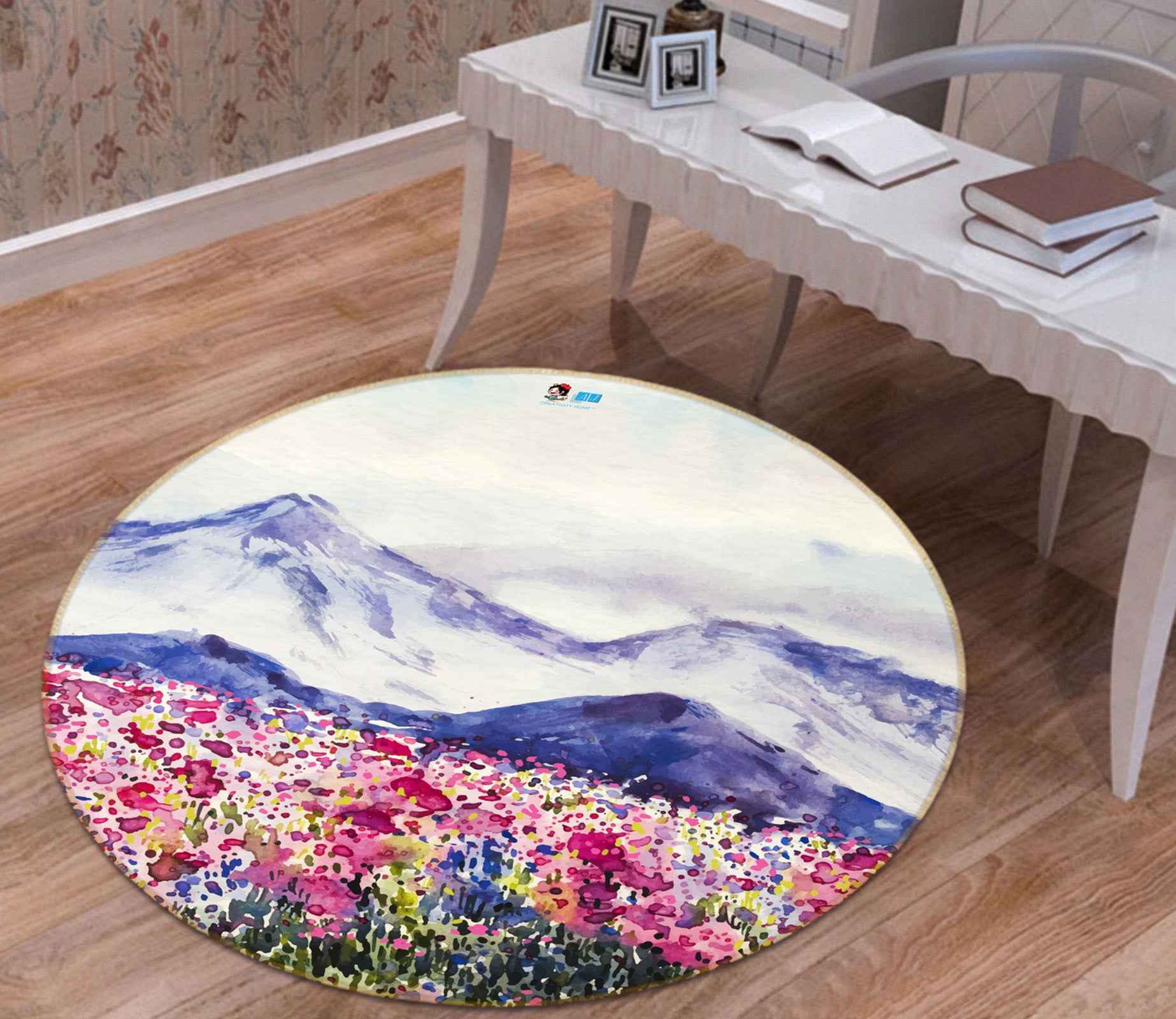 3D Flower Bush Snow Mountain 71282 Round Non Slip Rug Mat