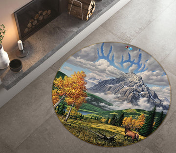 3D Mountains Grass Tree 83117 Jerry LoFaro Rug Round Non Slip Rug Mat