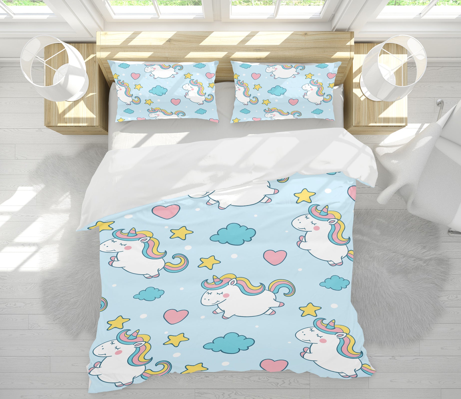3D Heart Cloud Fat Unicorn 61042 Bed Pillowcases Quilt