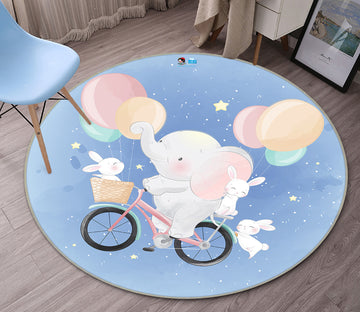 3D Bicycle Balloon Elephant 75023 Round Non Slip Rug Mat