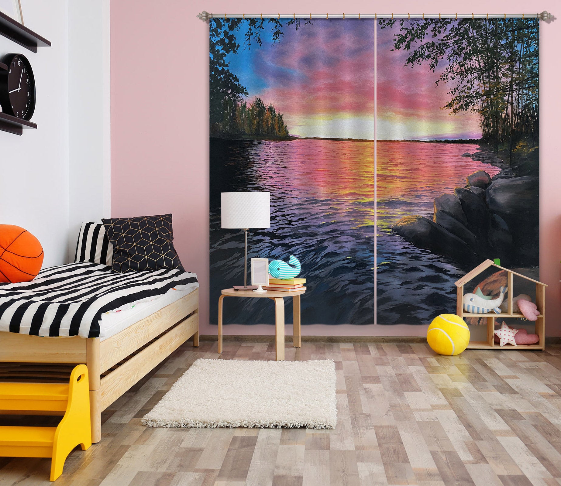 3D Sunset Lake 9762 Marina Zotova Curtain Curtains Drapes