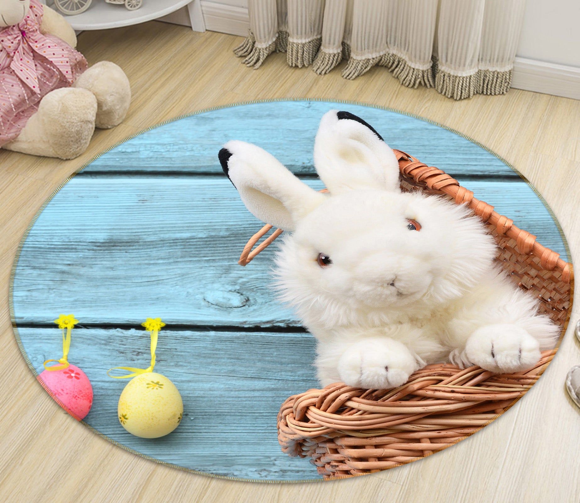 3D White Rabbit Doll 38005 Animal Round Non Slip Rug Mat