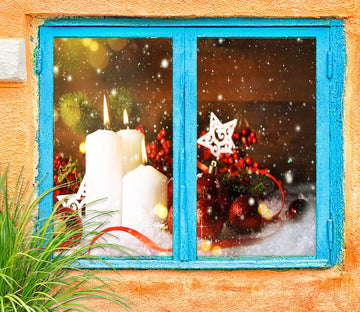 3D Candle 43120 Christmas Window Film Print Sticker Cling Stained Glass Xmas