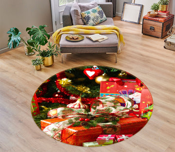 3D Gift Box 54010 Christmas Round Non Slip Rug Mat Xmas