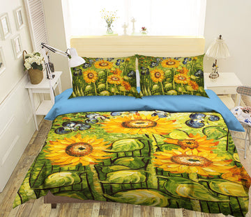3D Sunflower Painting 047 Bed Pillowcases Quilt