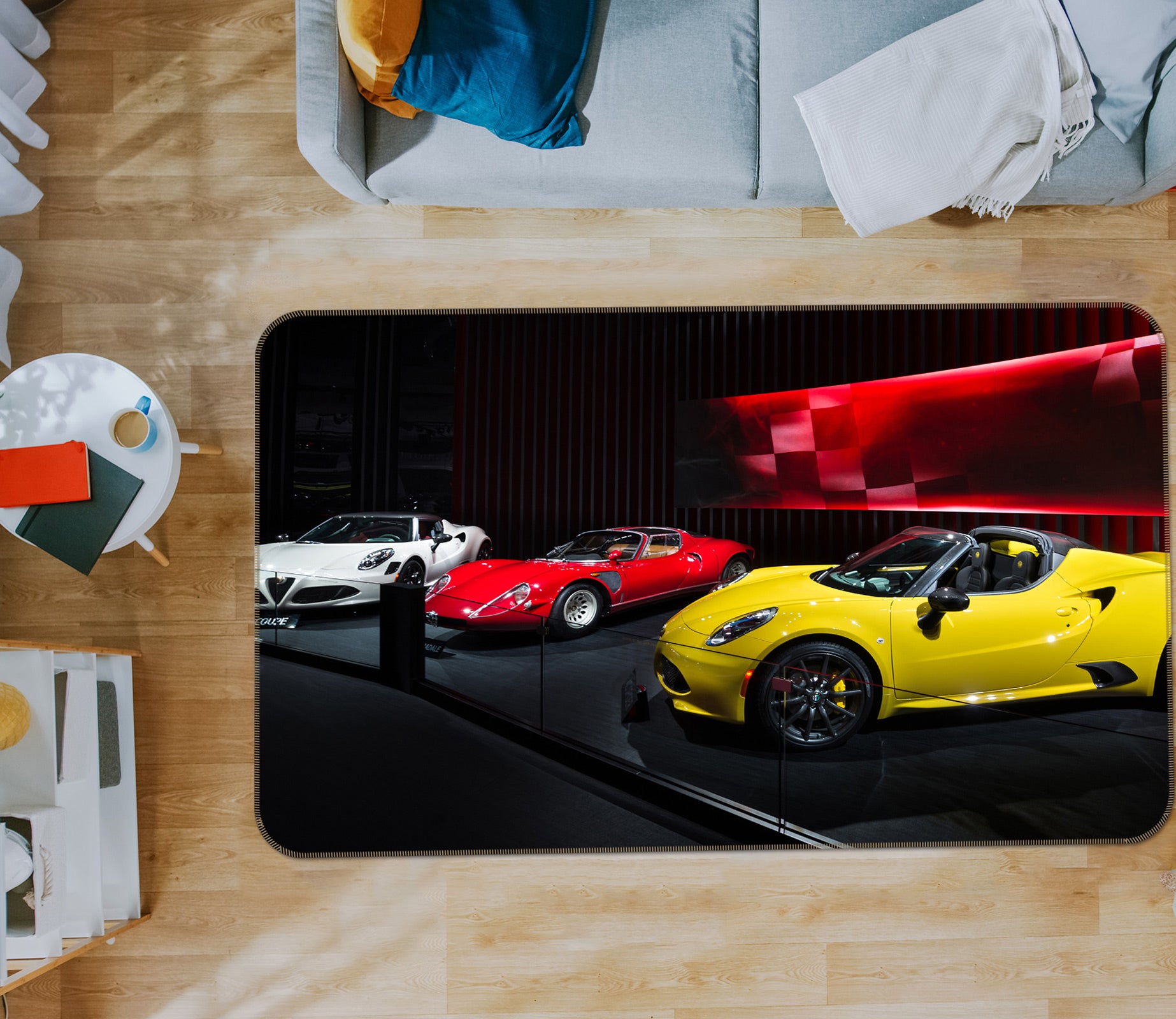 3D White Red Yellow Car 67210 Vehicle Non Slip Rug Mat