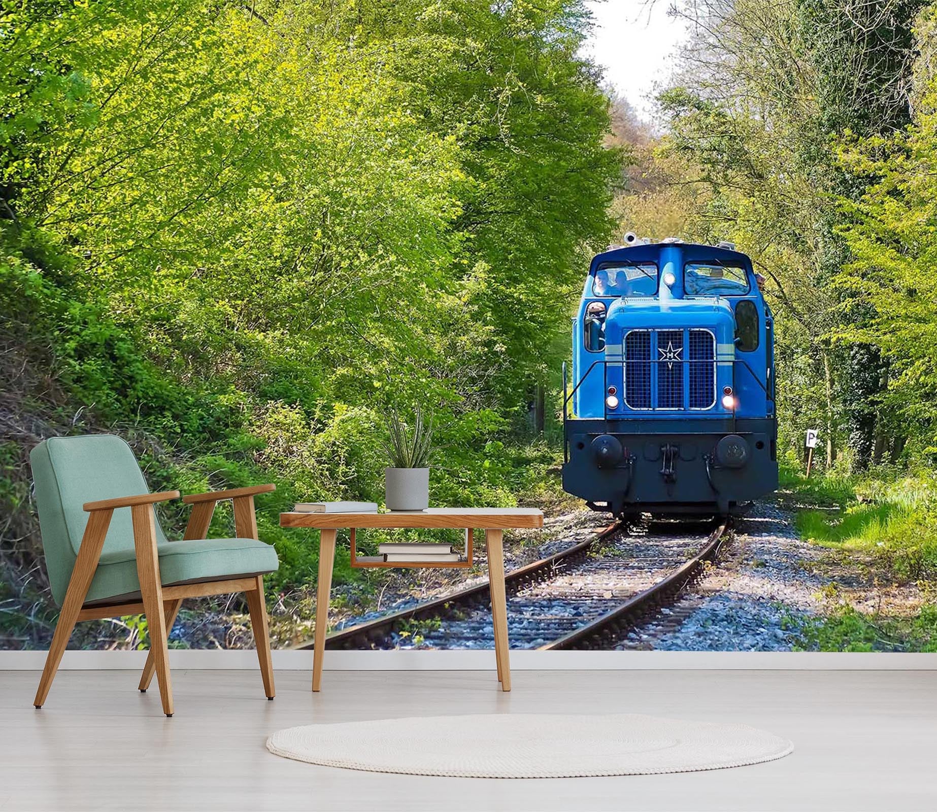 3D Plant Blue Train 065 Vehicle Wall Murals