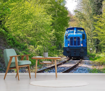 3D Plant Blue Train 065 Vehicle Wall Murals