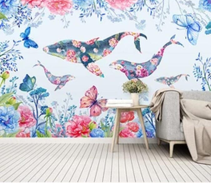 3D Flower Whale 1764 Wall Murals Wallpaper AJ Wallpaper 2 