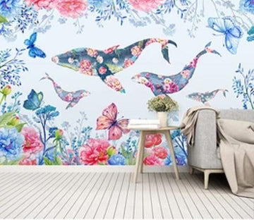 3D Flower Whale 1764 Wall Murals Wallpaper AJ Wallpaper 2 