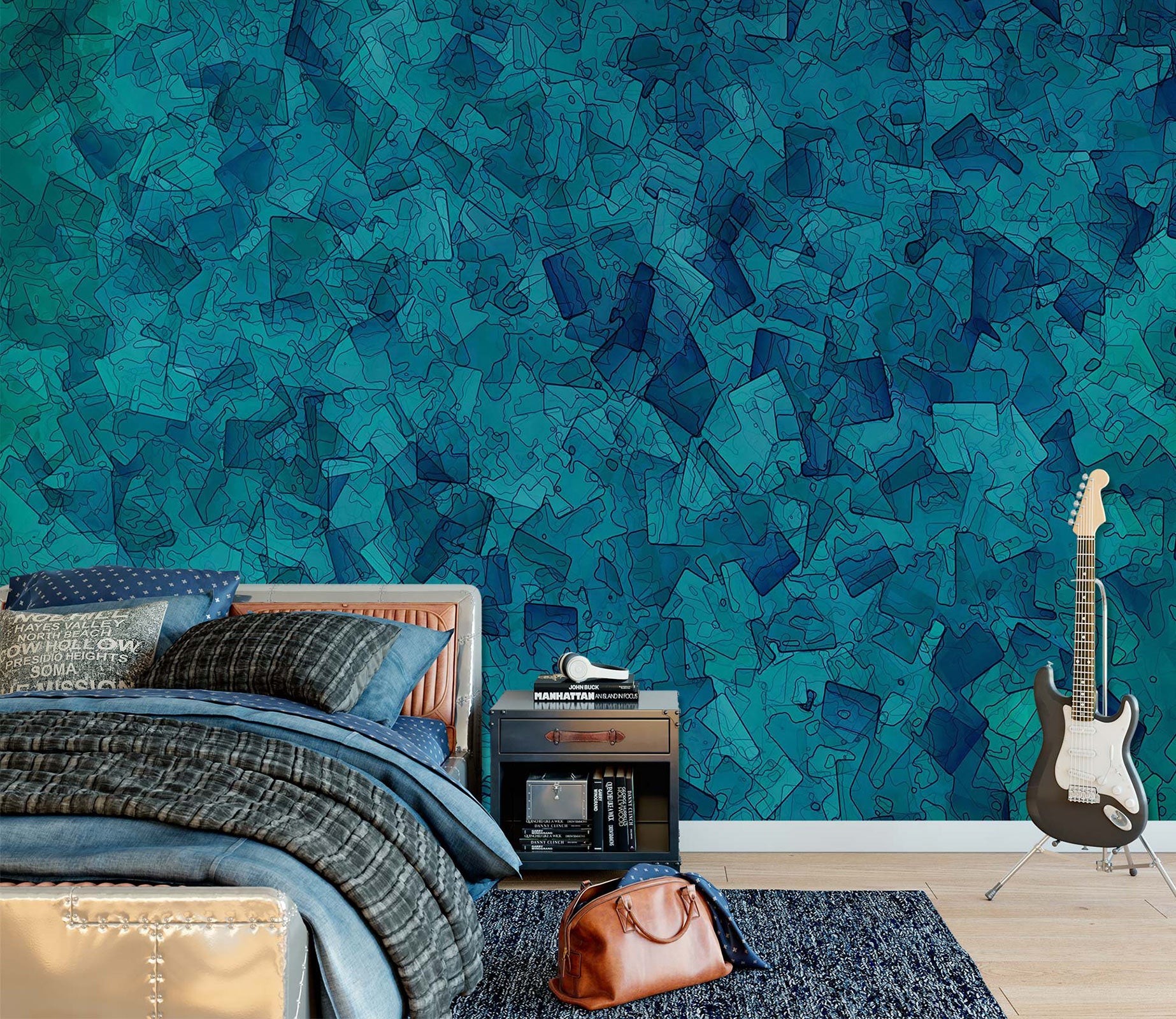 3D Green Block Pattern 90218 Alius Herb Wall Mural Wall Murals