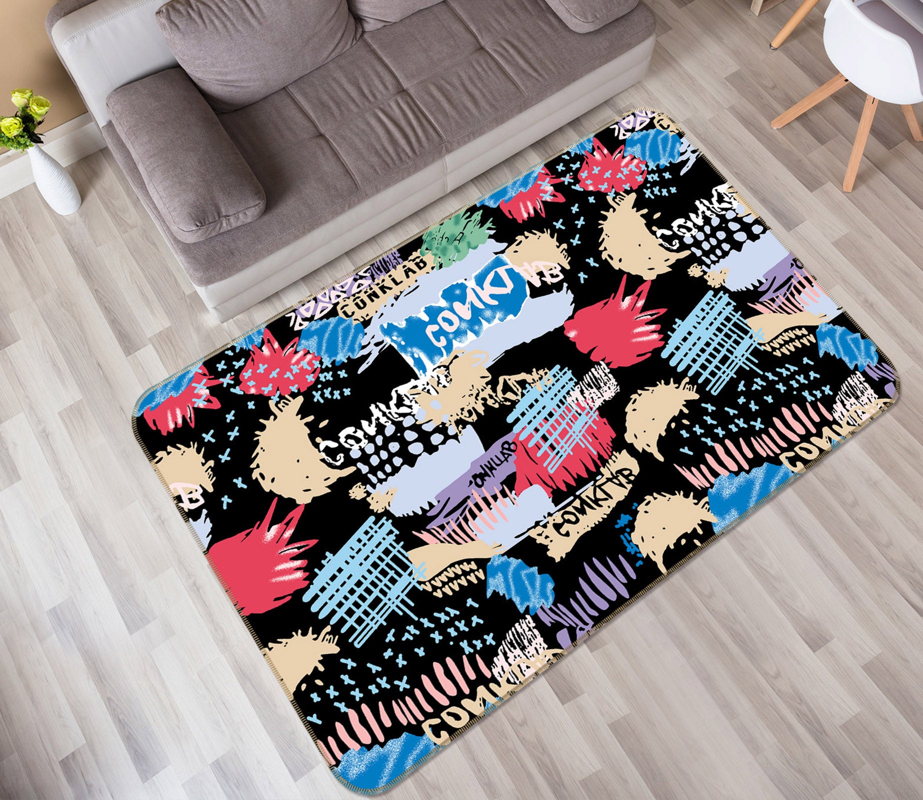 3D Color Square Pattern 29209 Non Slip Rug Mat