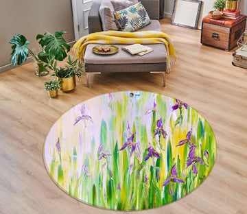 3D Purple Flower 748 Skromova Marina Rug Round Non Slip Rug Mat