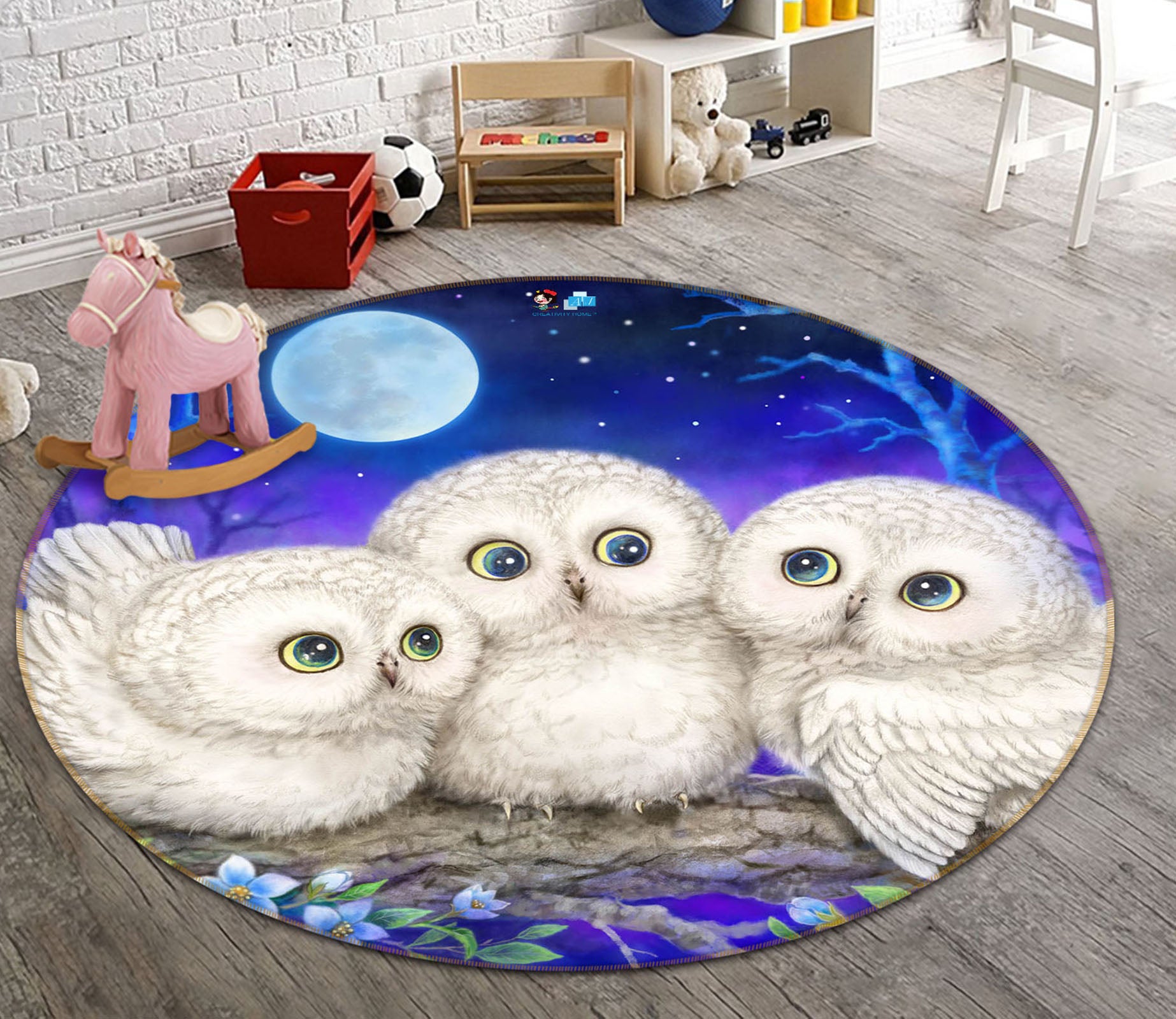 3D Owl Moon 6049 Kayomi Harai Rug Round Non Slip Rug Mat