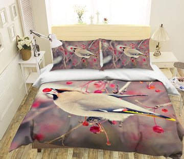 3D Plum Magpie 1923 Bed Pillowcases Quilt Quiet Covers AJ Creativity Home 
