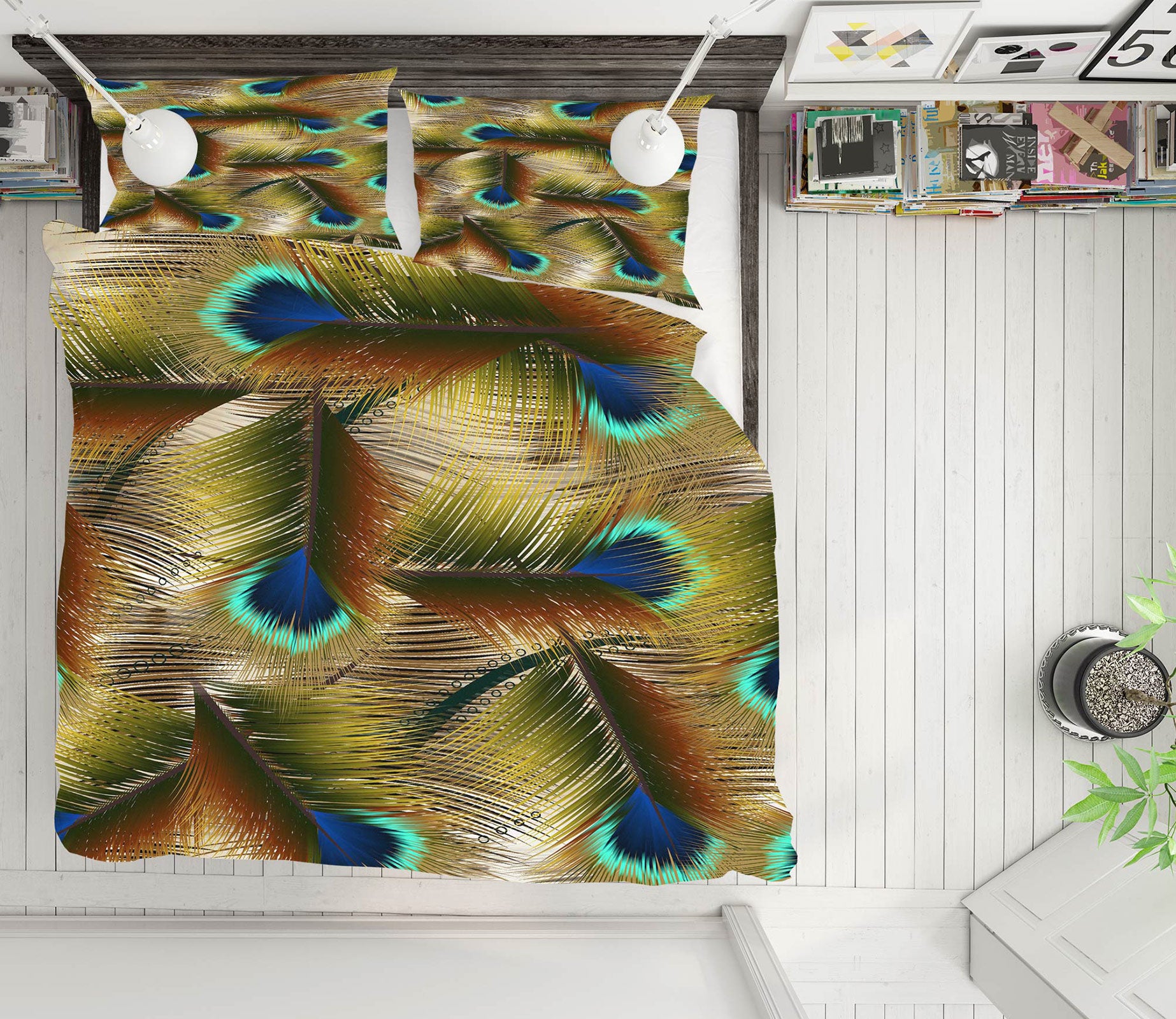3D Peacock Feather 16155 Bed Pillowcases Quilt