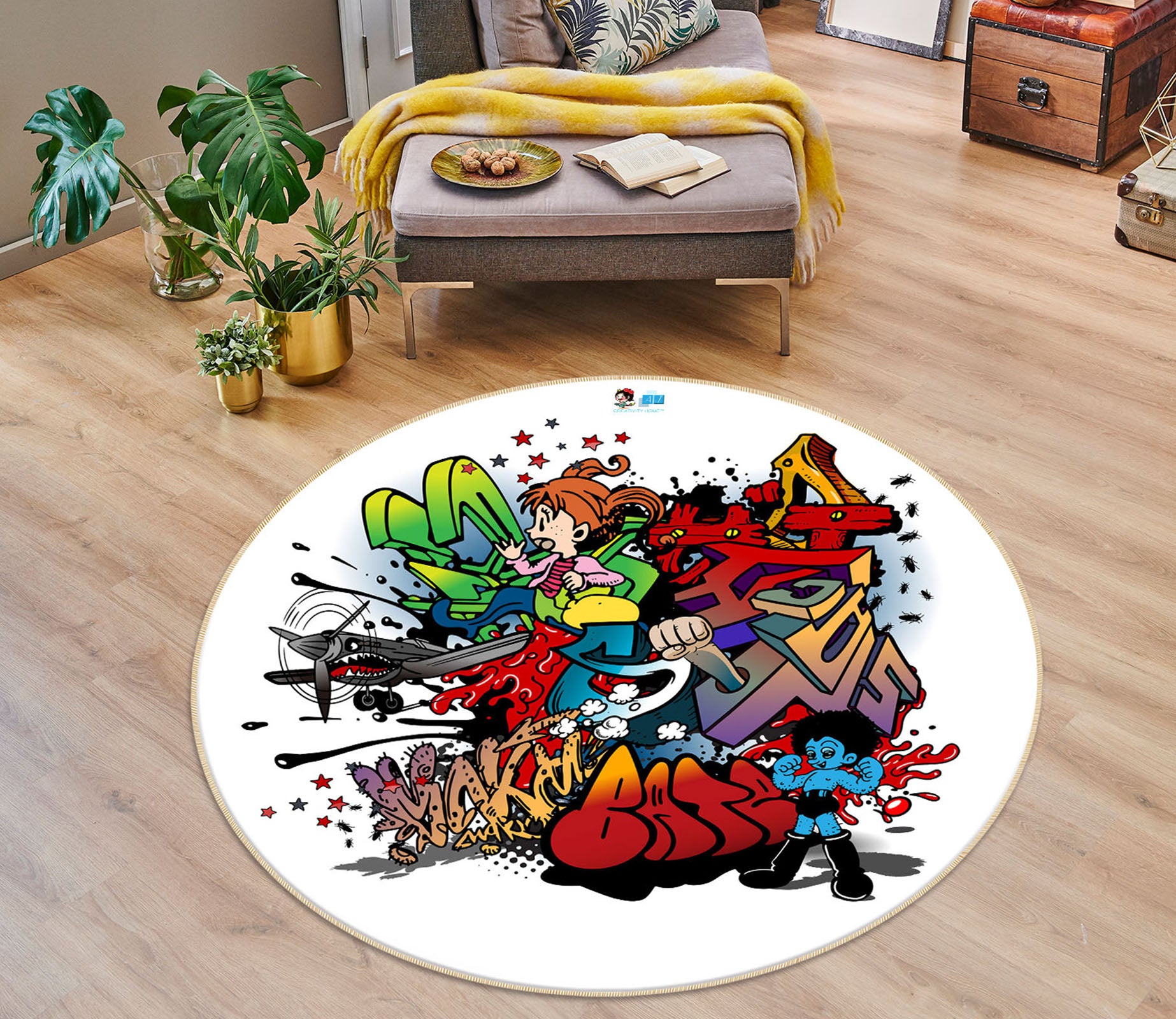 3D Graffiti Font 74300 Round Non Slip Rug Mat