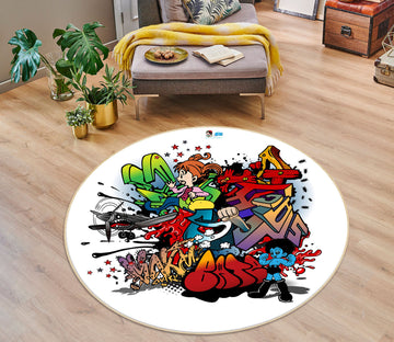 3D Graffiti Font 74300 Round Non Slip Rug Mat