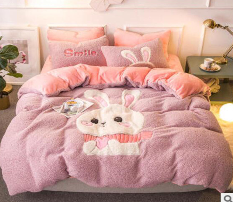 3D Pink Rabbit 40053 Bed Pillowcases Quilt