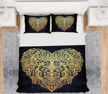 3D Heart Golden Pattern 59065 Bed Pillowcases Quilt