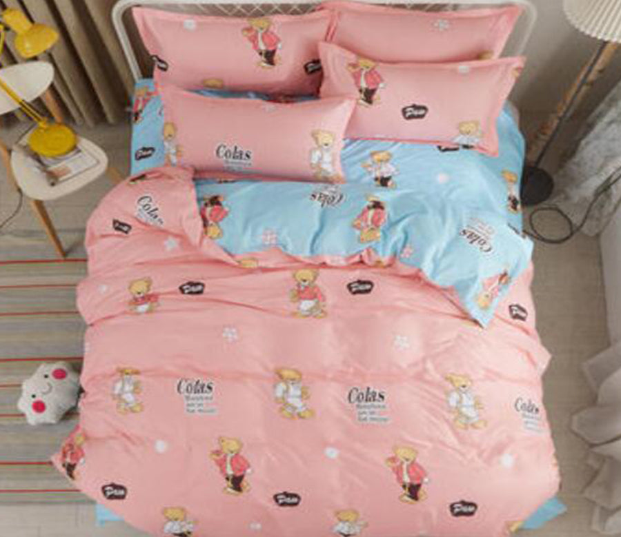 3D Pink Bottom Bear 4080 Bed Pillowcases Quilt