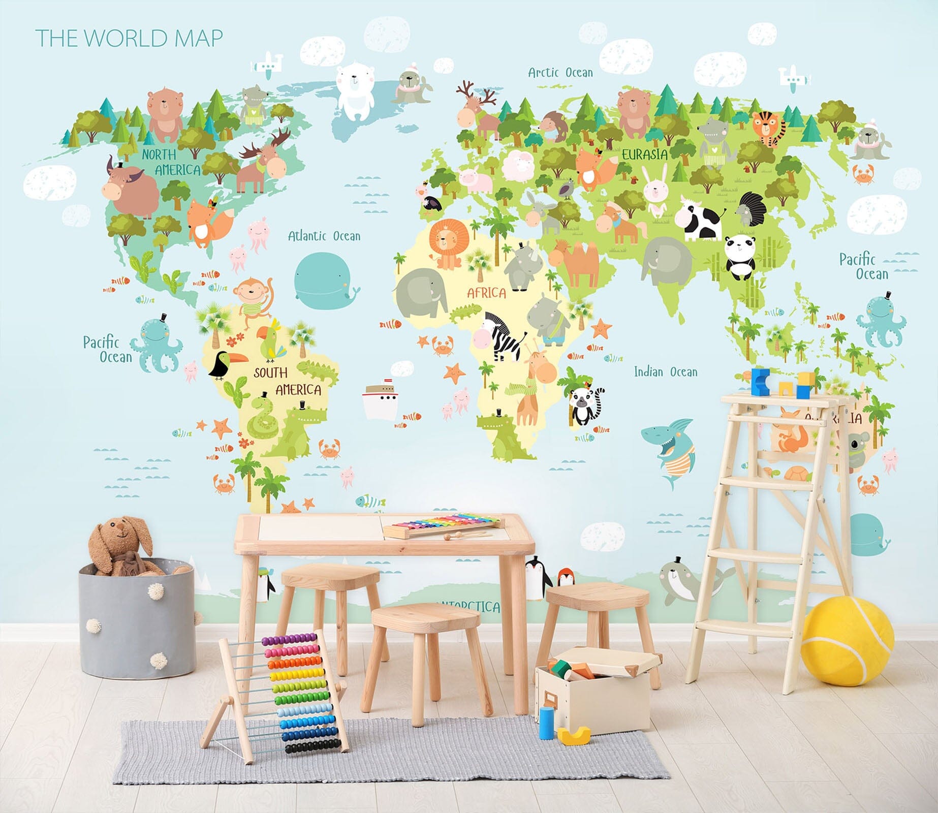 3D Cute Animal 2146 World Map Wall Murals Wallpaper AJ Wallpaper 2 