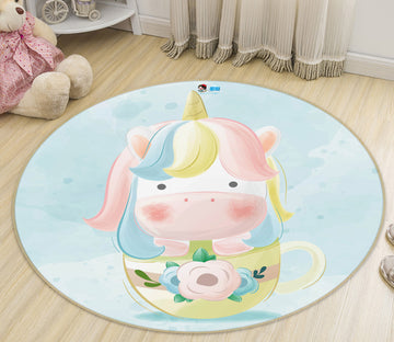 3D Light Colored Cow 75138 Round Non Slip Rug Mat
