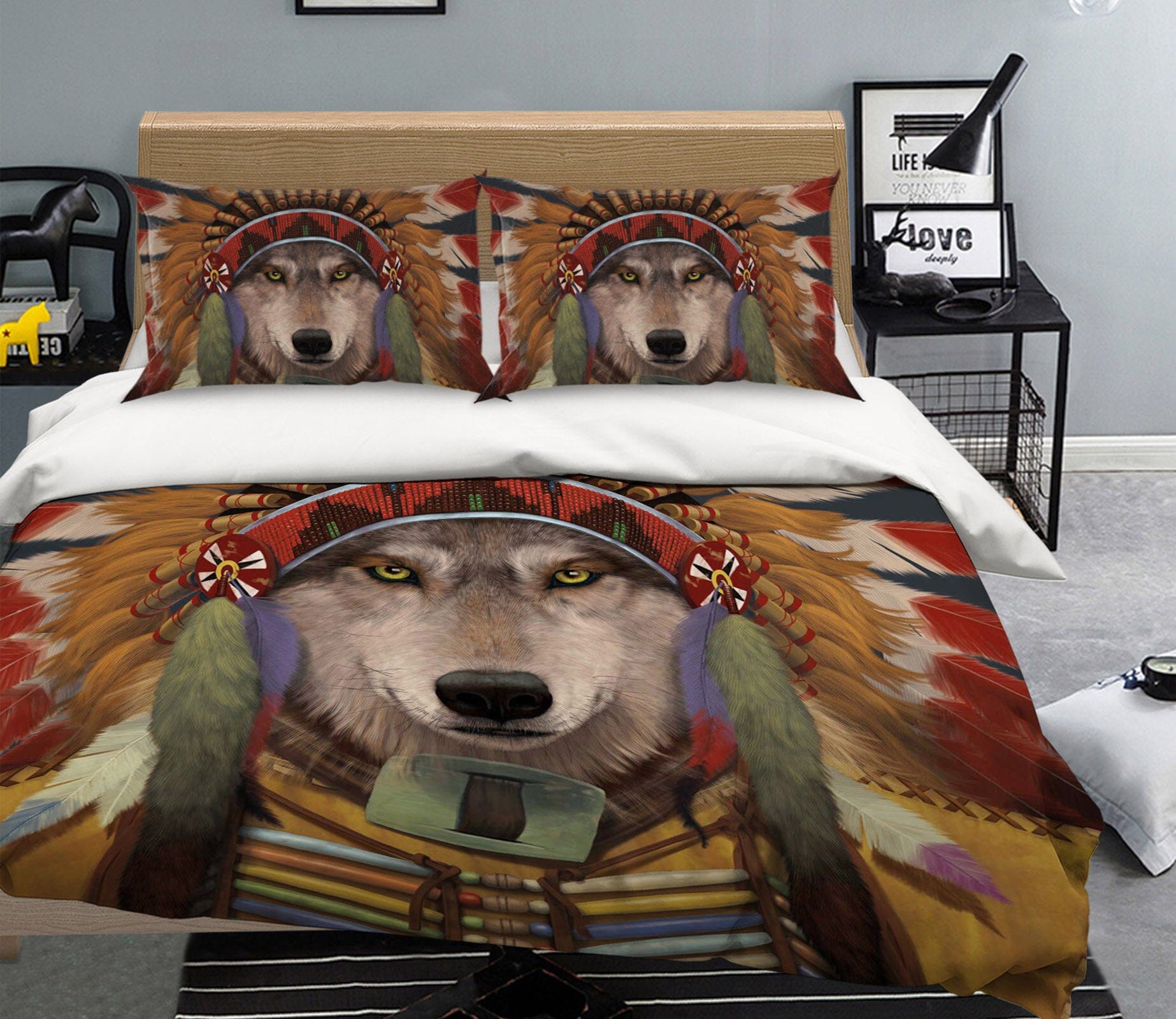 3D Wolf Spirit Chief 103 Bed Pillowcases Quilt Exclusive Designer Vincent Quiet Covers AJ Creativity Home 