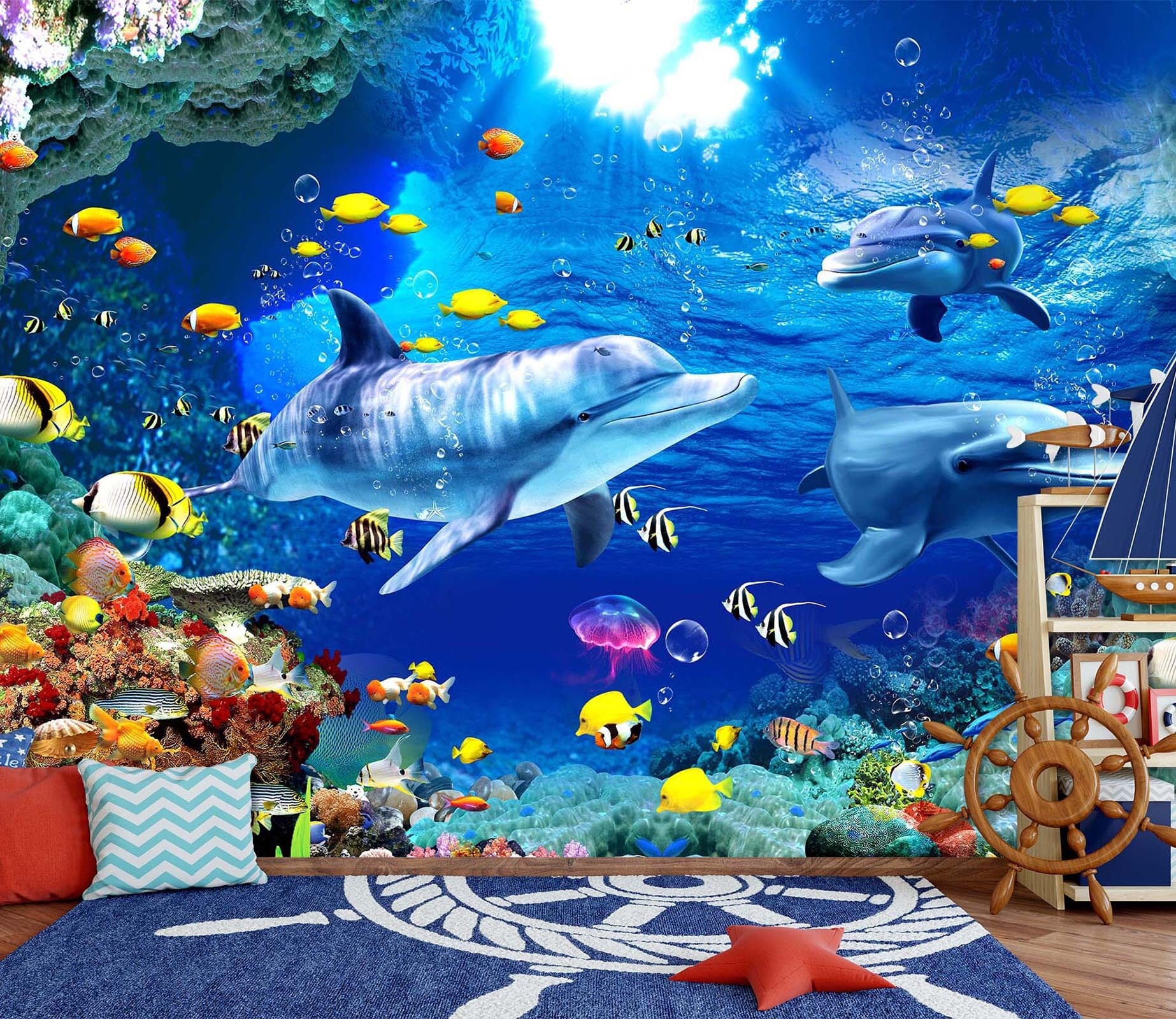 3D Deep Sea Dolphin 2076 Wall Murals Wallpaper AJ Wallpaper 2 