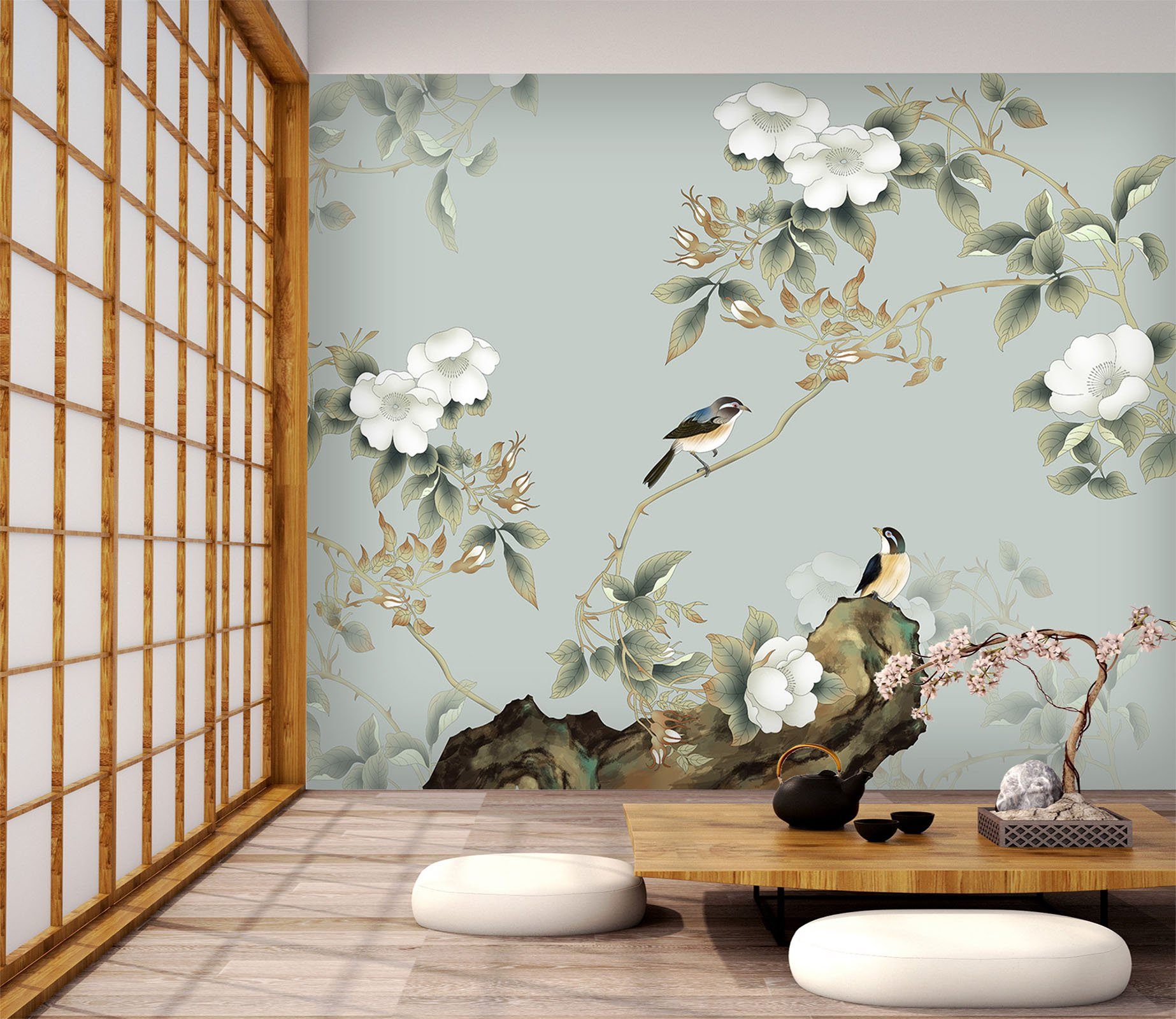 3D White Flower Bird 516 Wallpaper AJ Wallpaper 2 