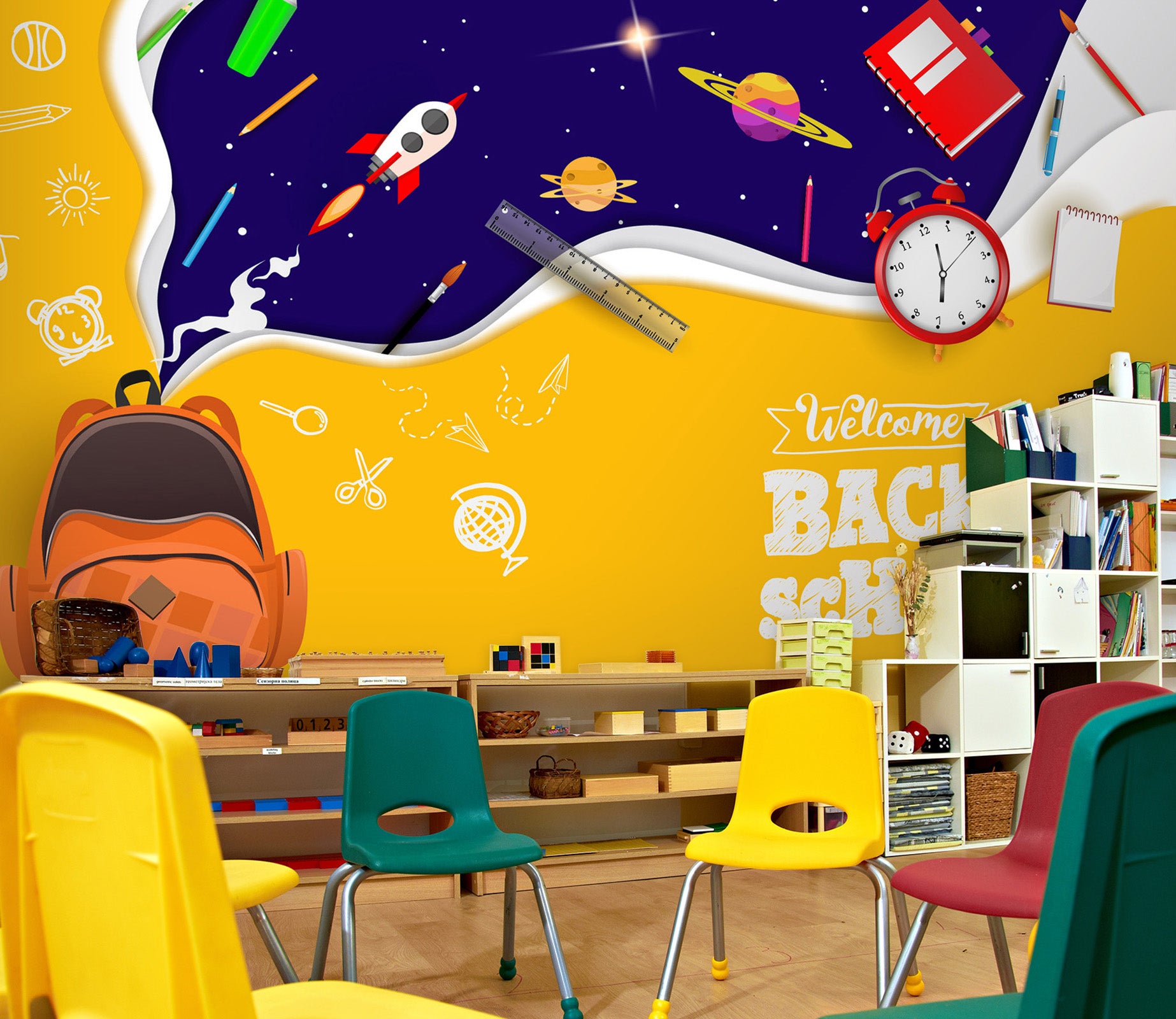 3D School Bag Rocket 193 Wall Murals