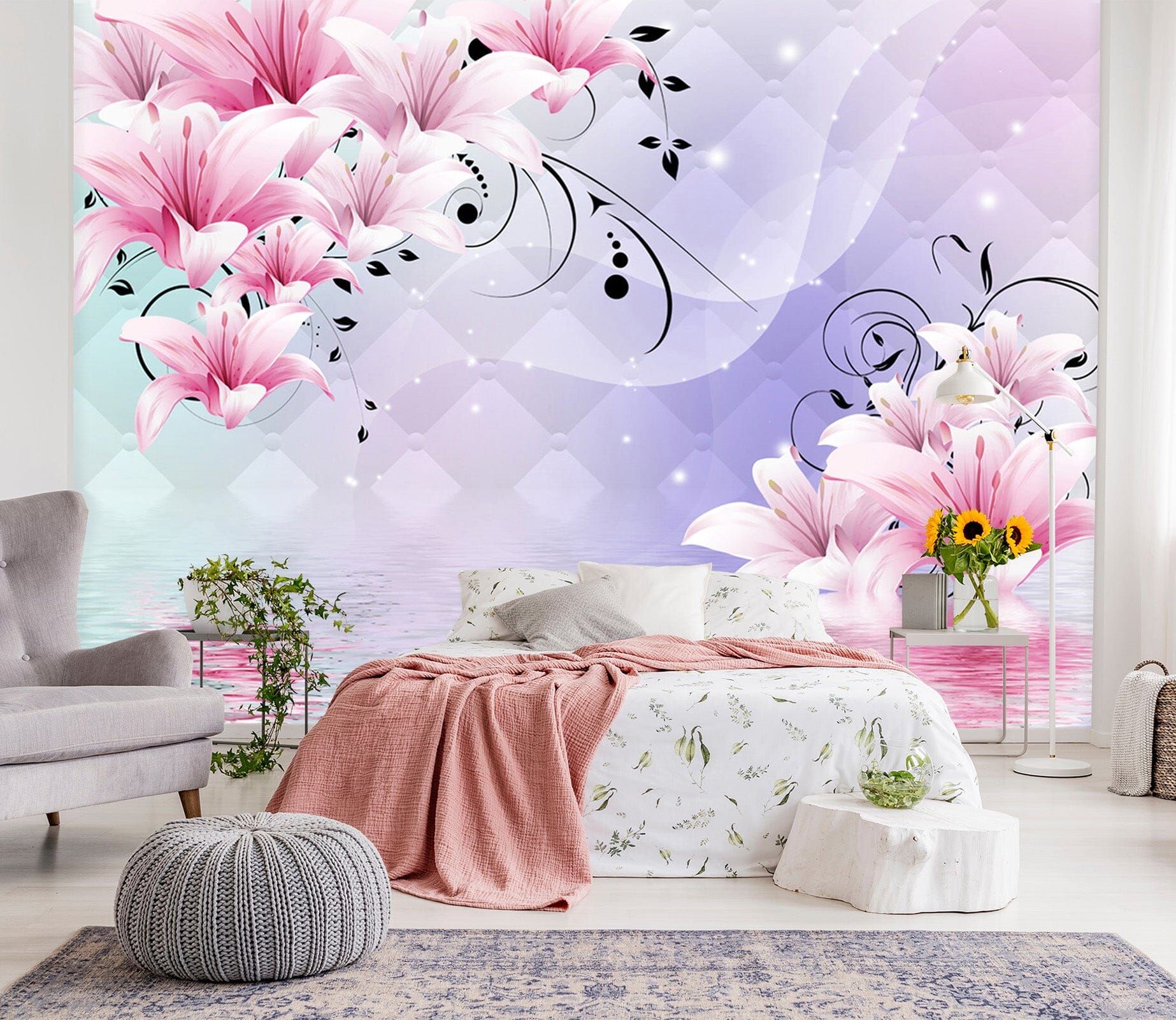 3D Pink Peach 1601 Wall Murals Wallpaper AJ Wallpaper 2 