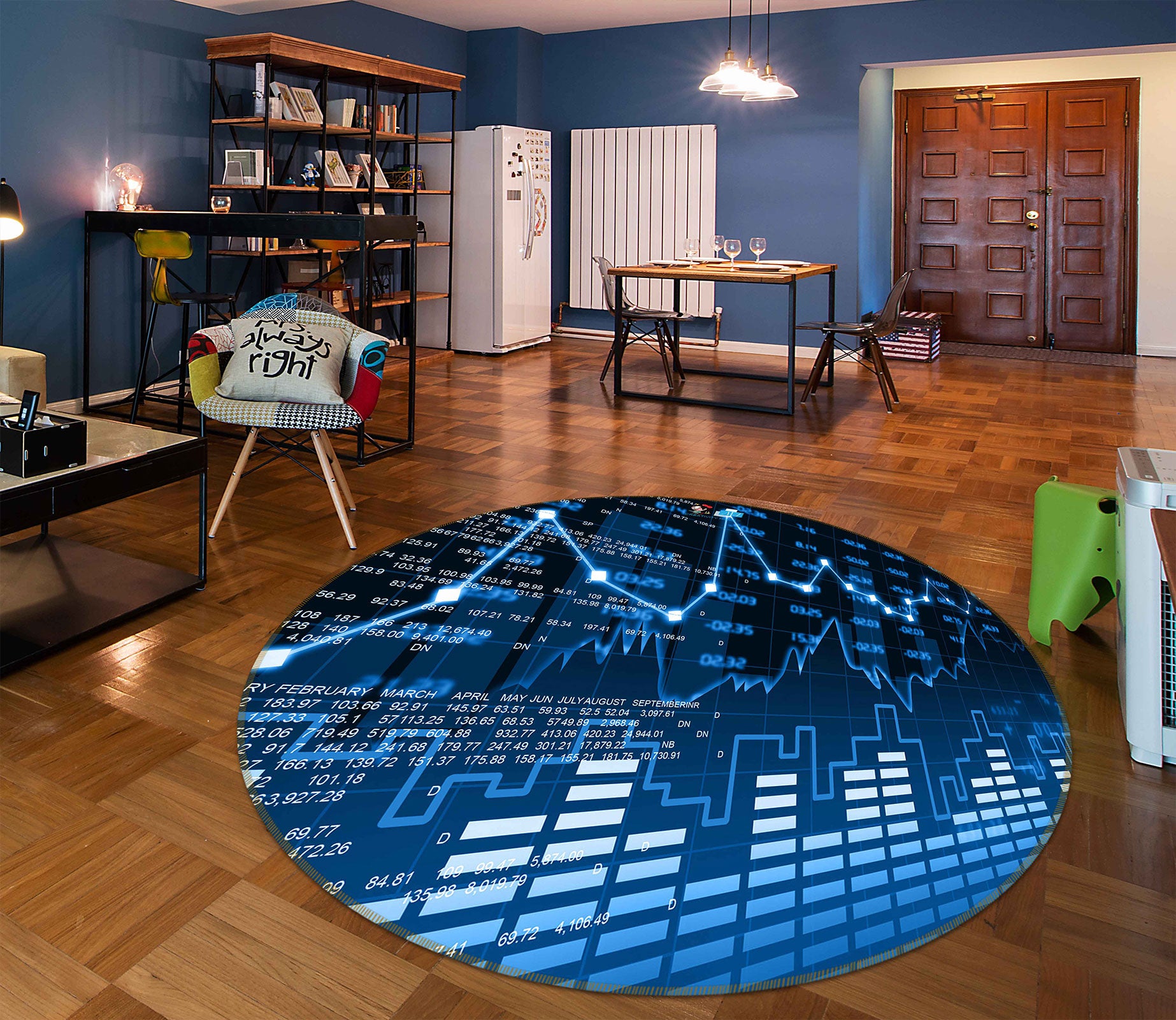 3D Blue Data 72170 Round Non Slip Rug Mat