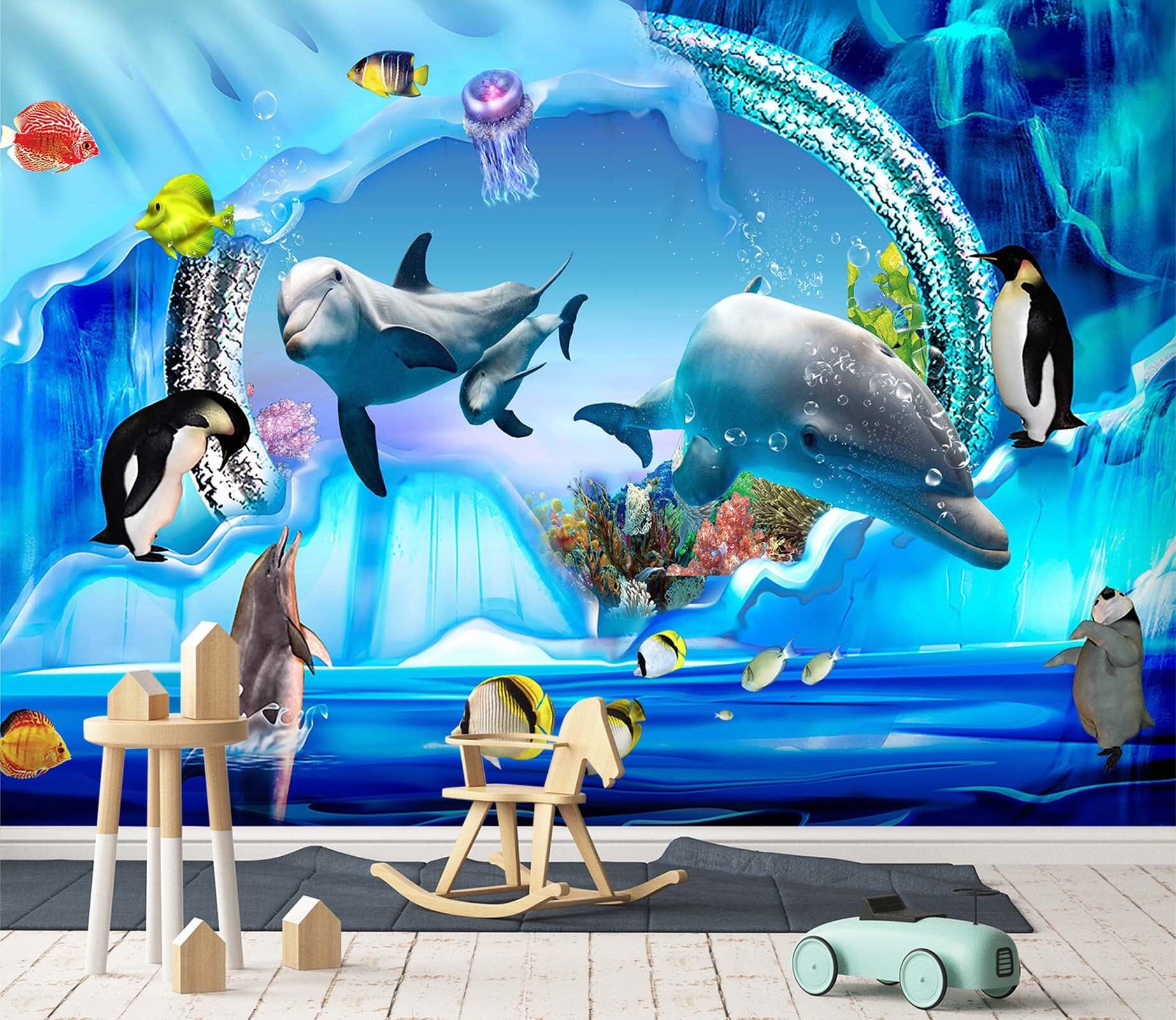 3D Happy Dolphin 1715 Wall Murals Wallpaper AJ Wallpaper 2 