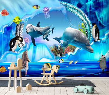 3D Happy Dolphin 1715 Wall Murals Wallpaper AJ Wallpaper 2 
