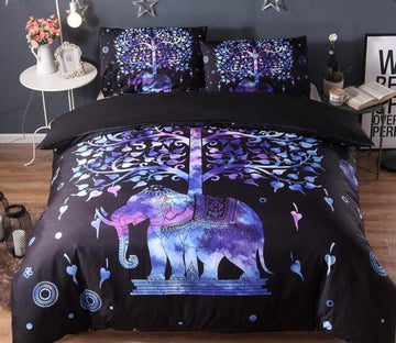 3D Purple Elephant Tree 99147 Bed Pillowcases Quilt